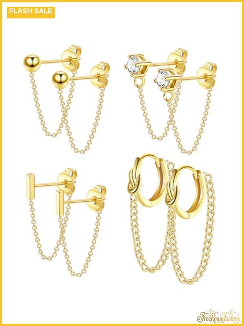 4 Pairs Gold Chain Stud Earrings for Women Hypoallergenic Earrings Set